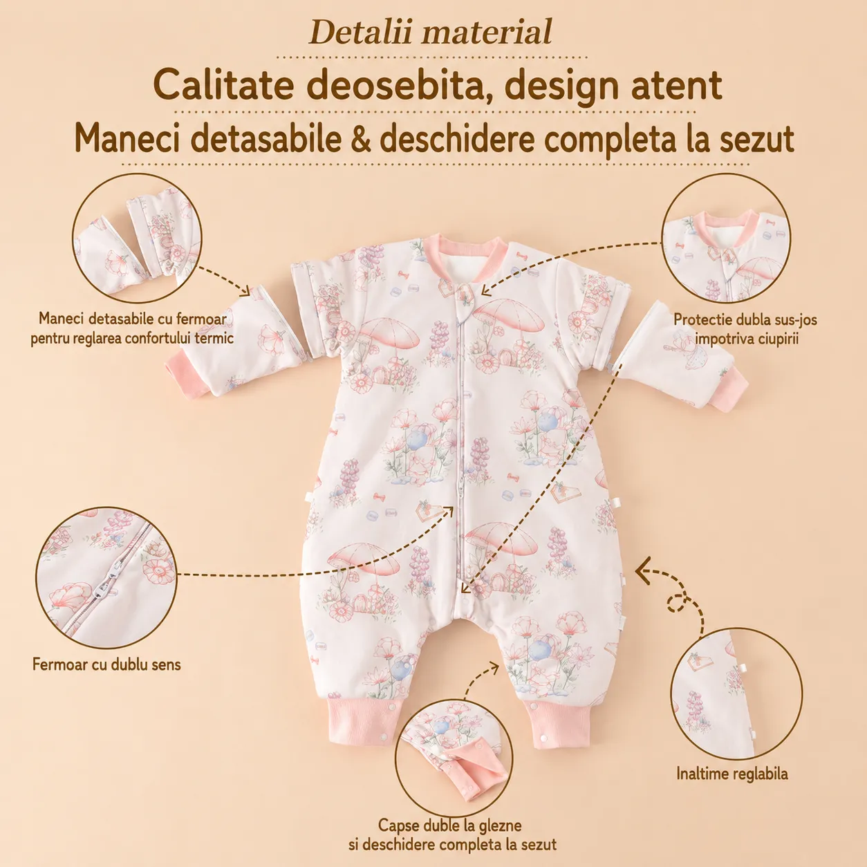 Timebox sac dormit fetițe 2-4 ani mătase dud 120g