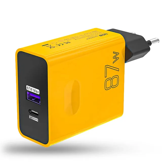 Timebox incarcator retea 87W 2 porturi Type-C USB galben