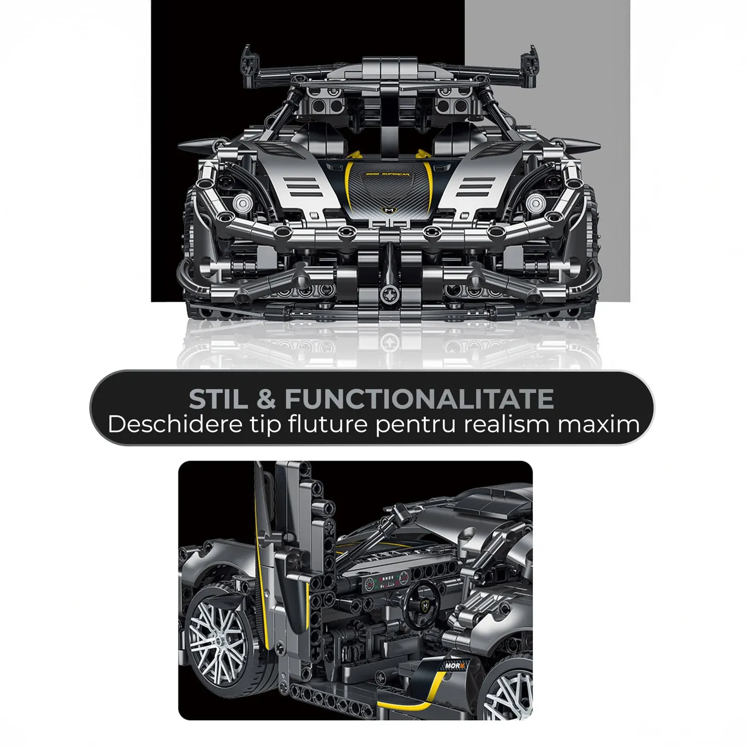 Set constructii Timebox supercar 1505 piese negru-gri