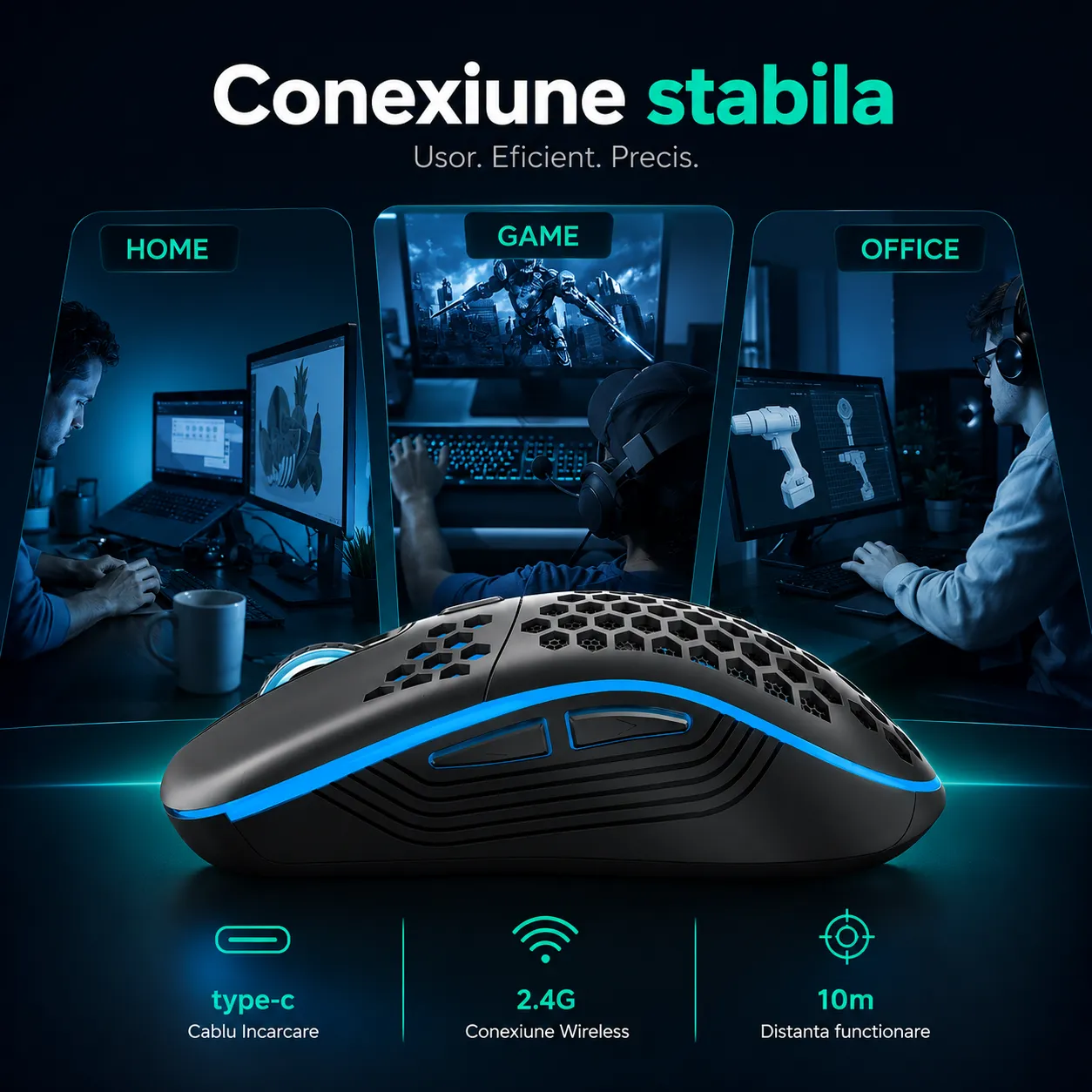 Timebox mouse gaming wireless negru 1600DPI 80g
