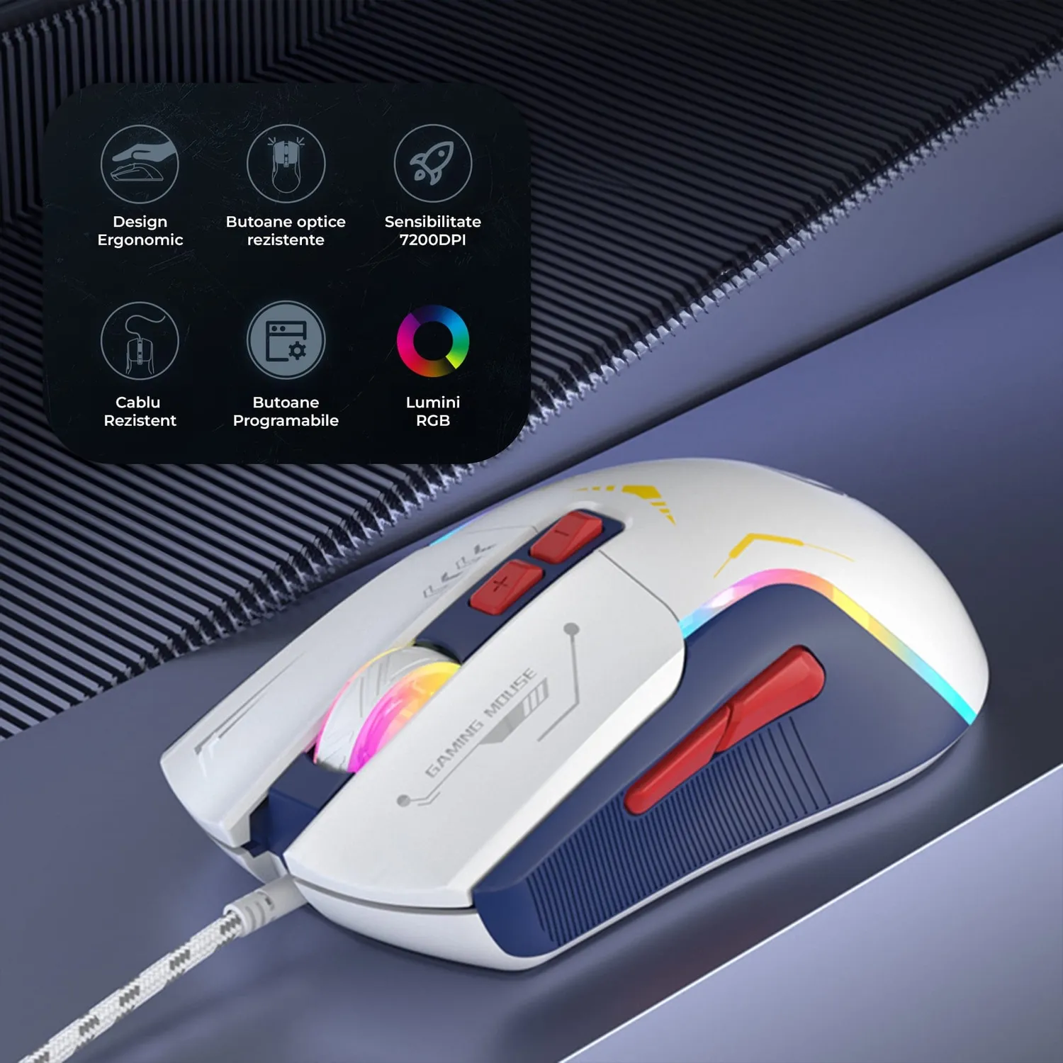 Timebox Mouse Gaming 7200 DPI Wireless Alb RGB