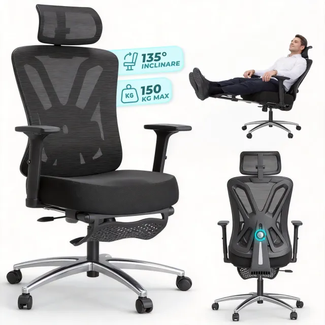 Timebox Ergonomic Scaun Birou Reclinabil Negru Mesh 360