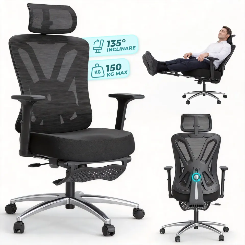 Timebox Ergonomic Scaun Birou Reclinabil Negru Mesh 360