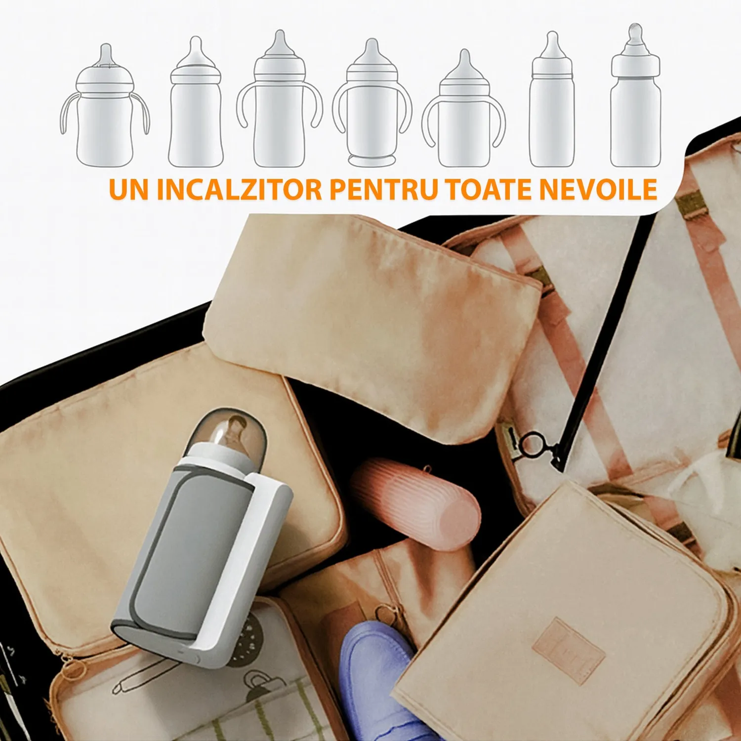 Incalzitor biberoane Timebox portabil digital alb 6 trepte
