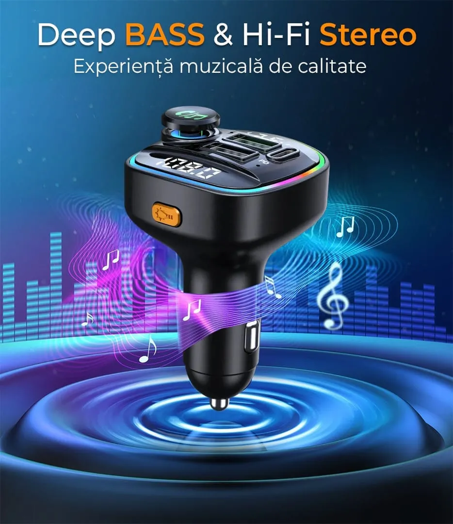Timebox modulator FM hands-free negru Bluetooth Type-C