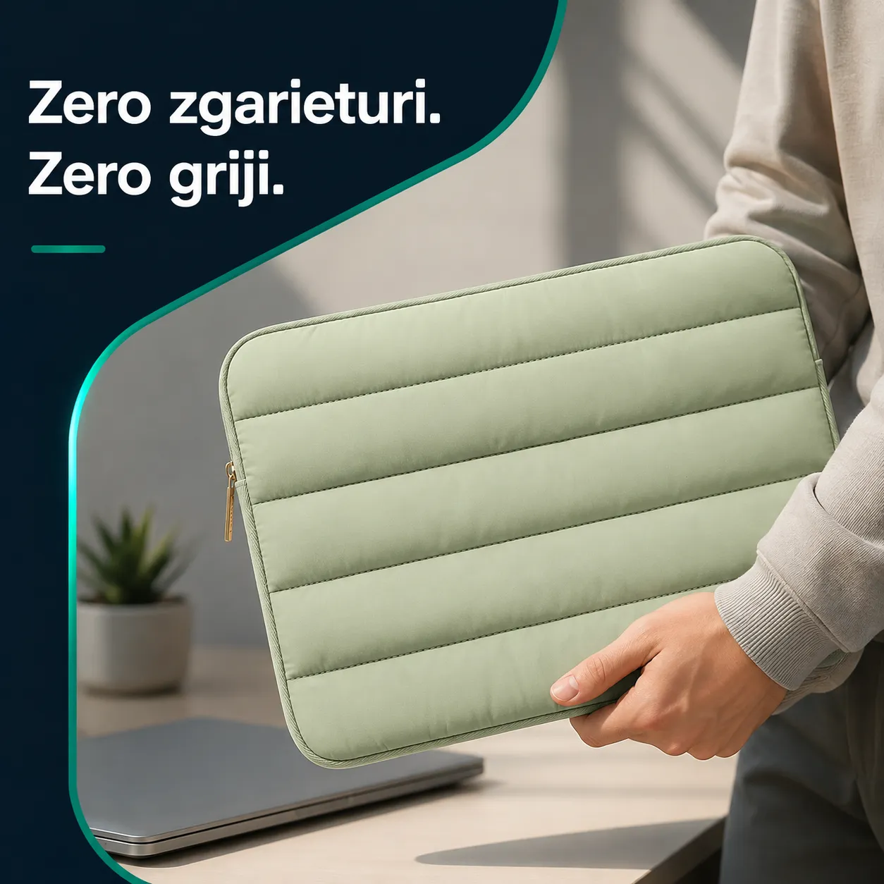 Timebox husă laptop 16 inch verde nylon impermeabilă