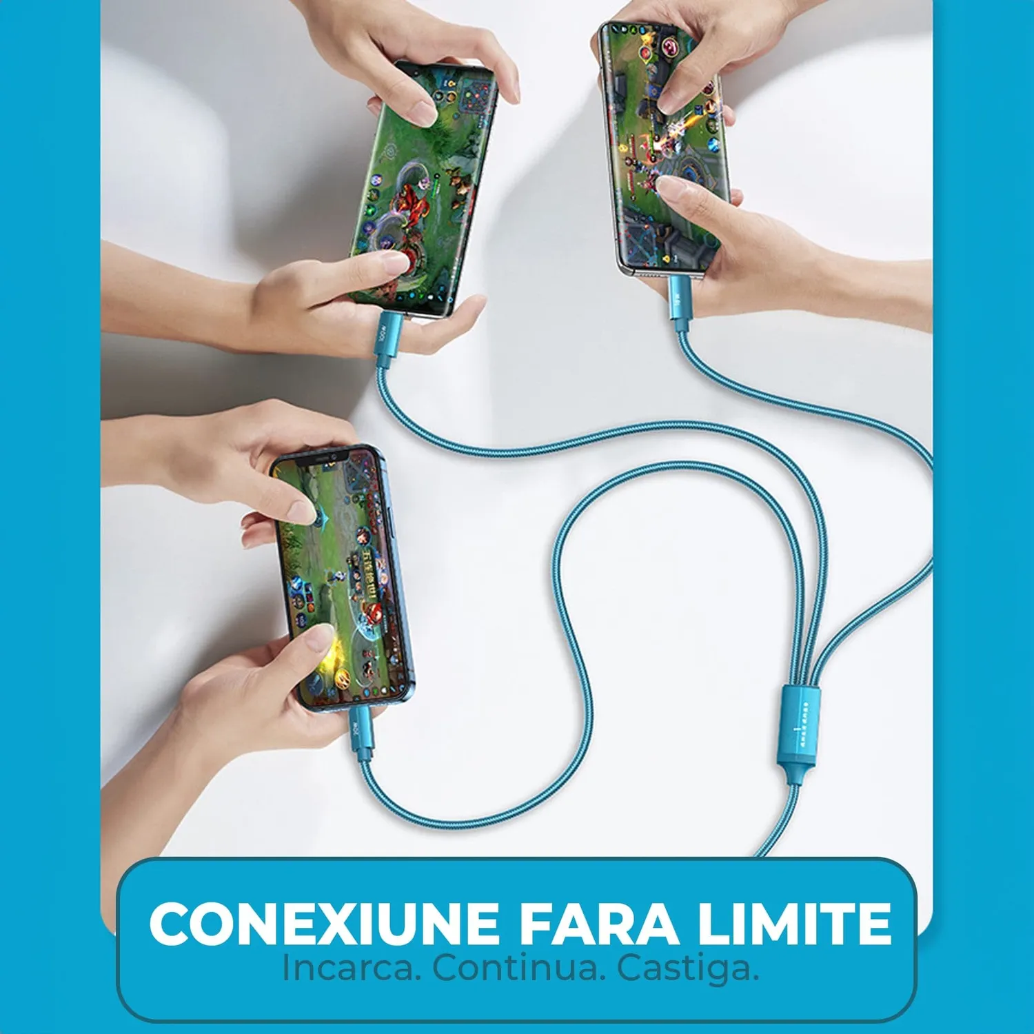 Timebox 6 în 1 cablu încărcare 100W 1m turcoaz