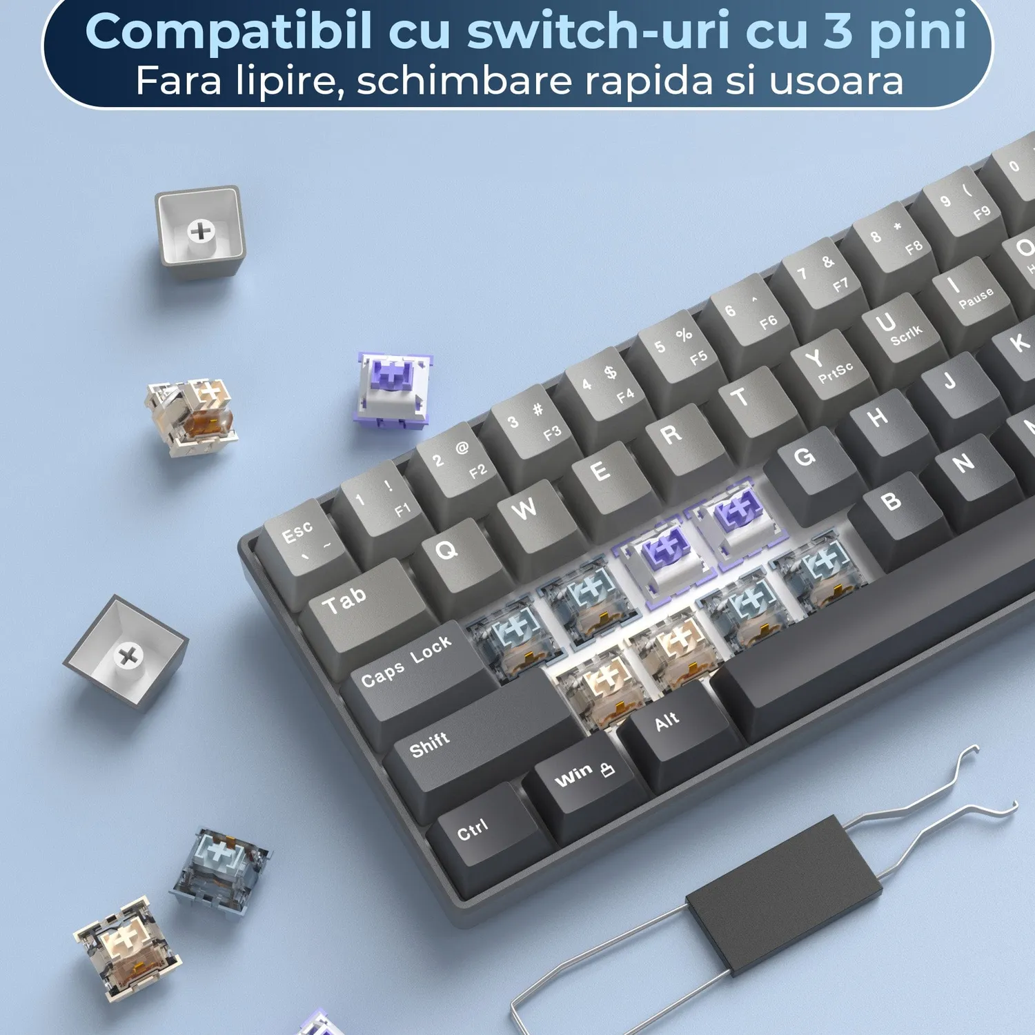 Timebox tastatura mecanica 60% RGB gri hot-swap