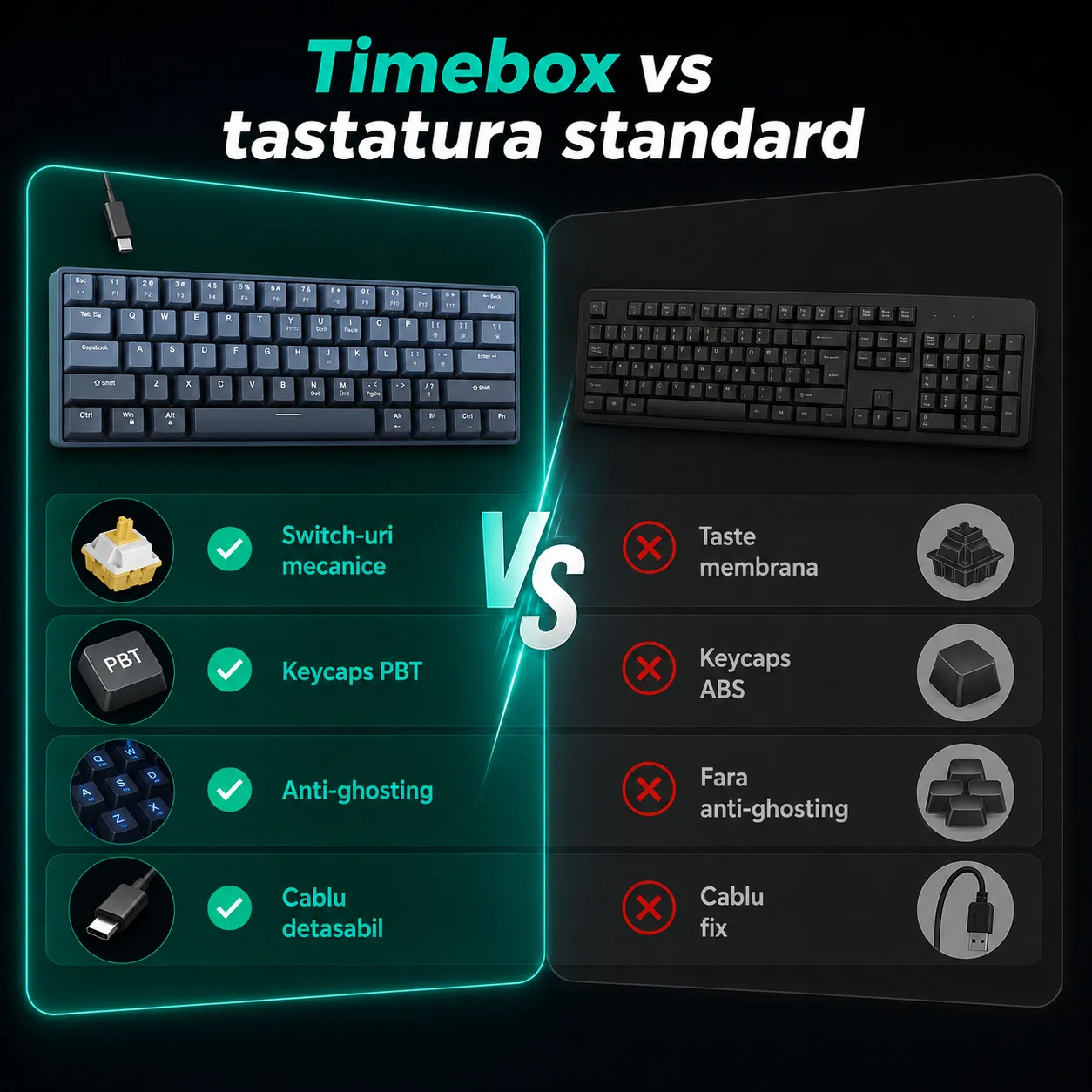 Timebox 61 taste tastatura mecanica albastra PBT