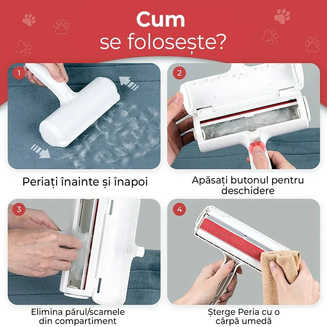 Timebox perie par animale rosie reutilizabila caini pisici