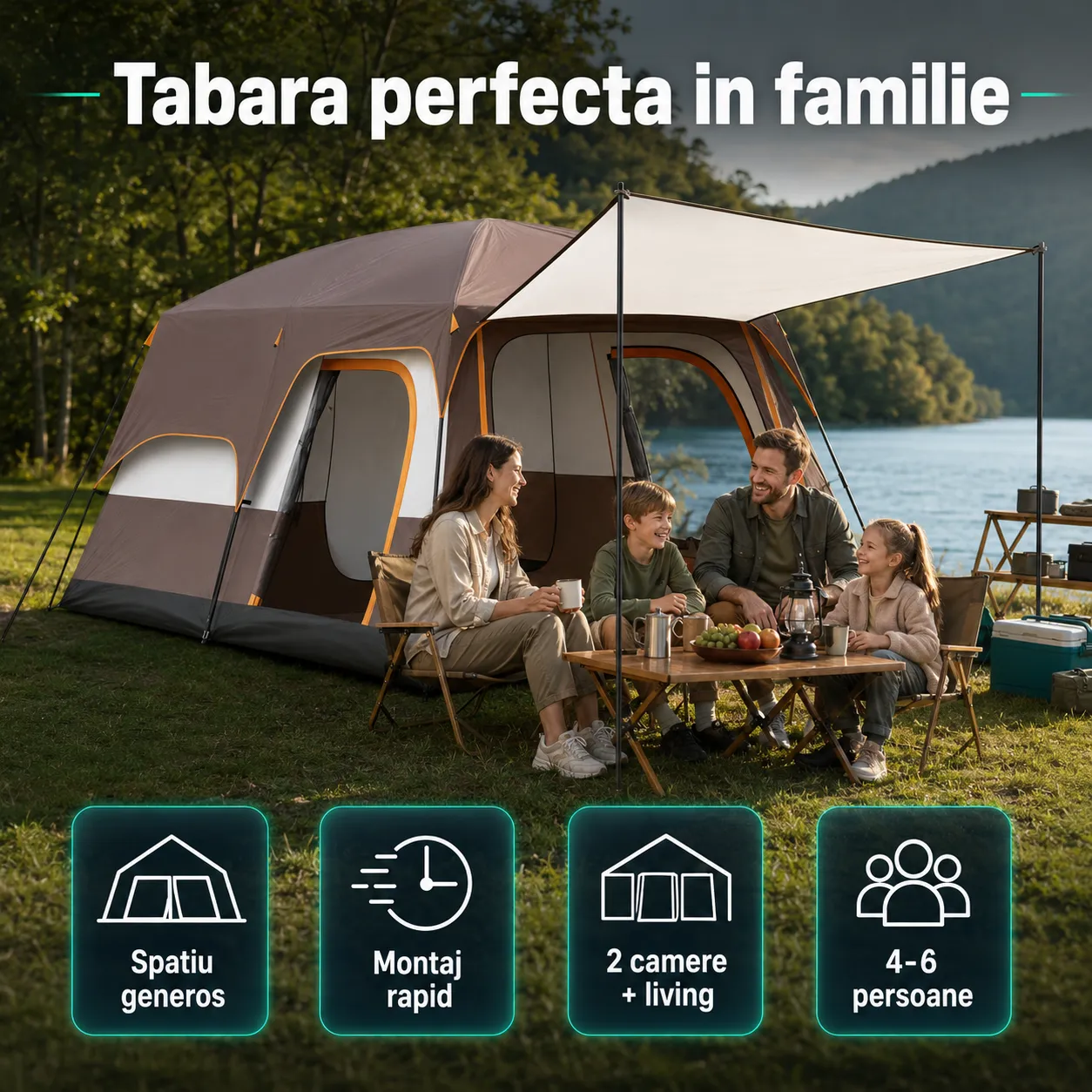 Timebox cort camping 4-6 persoane maro 2 camere terasa