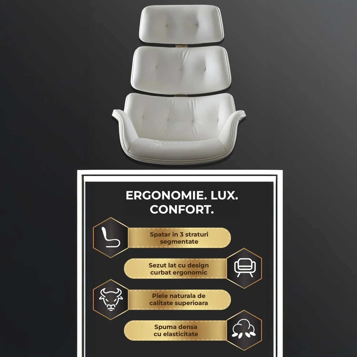 Timebox scaun birou ergonomic alb rabatabil piele