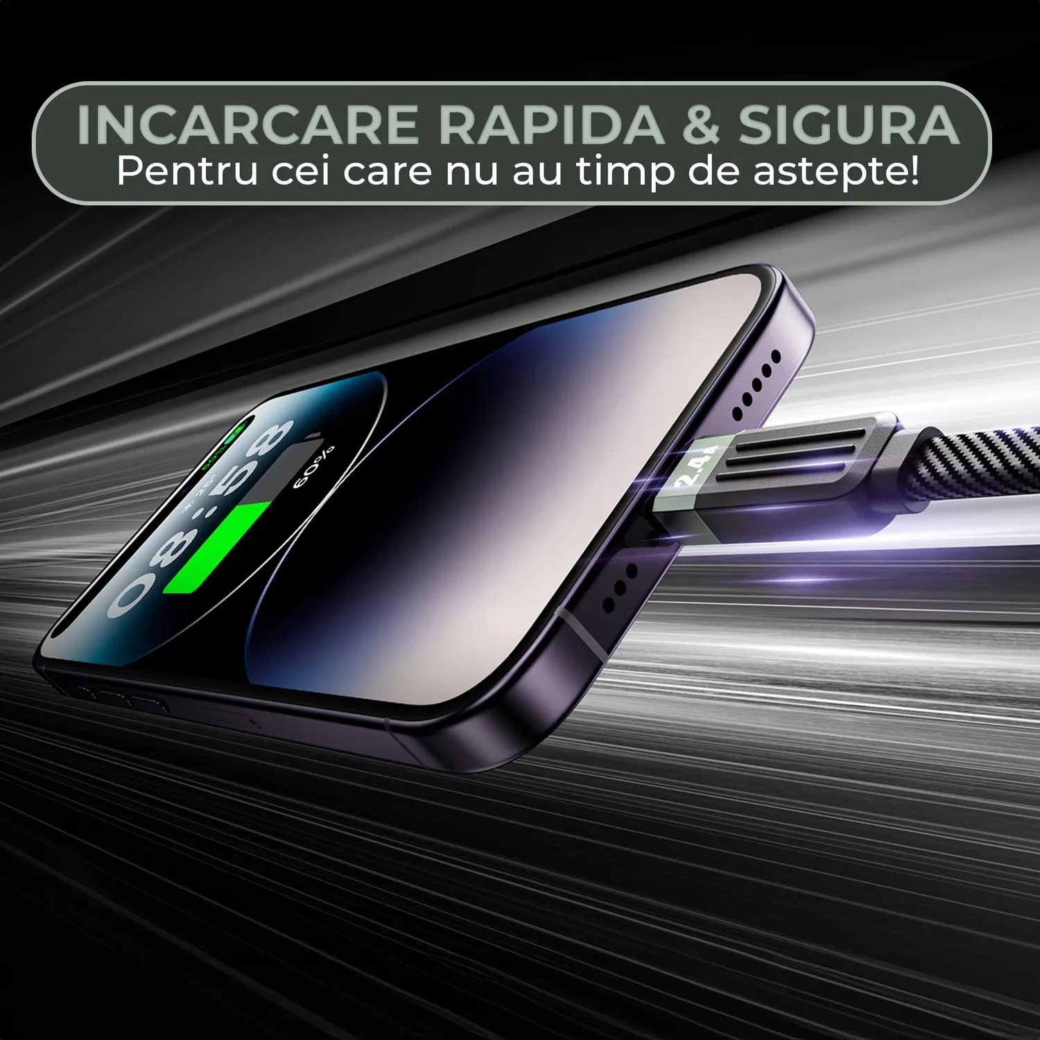 Timebox Cablu USB-Lightning 27W 1m Negru