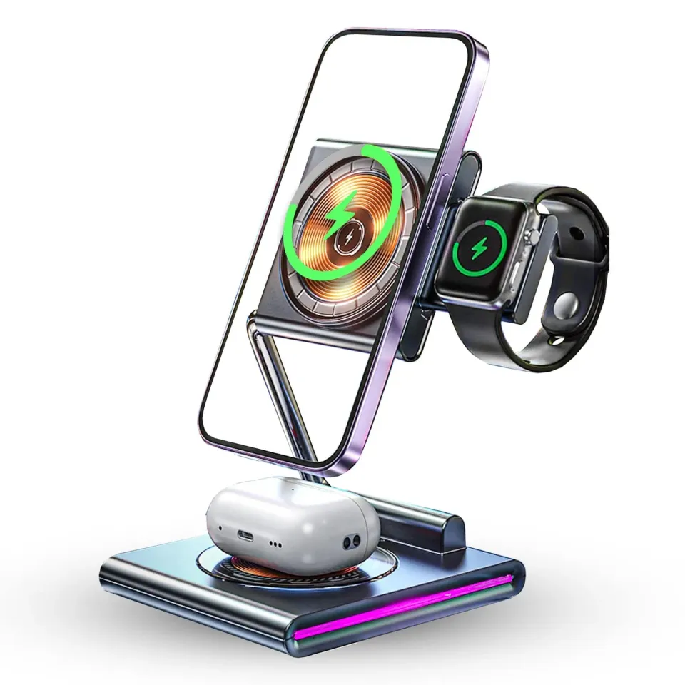 Timebox 15W statie wireless 3 in 1 pliabila gri RGB