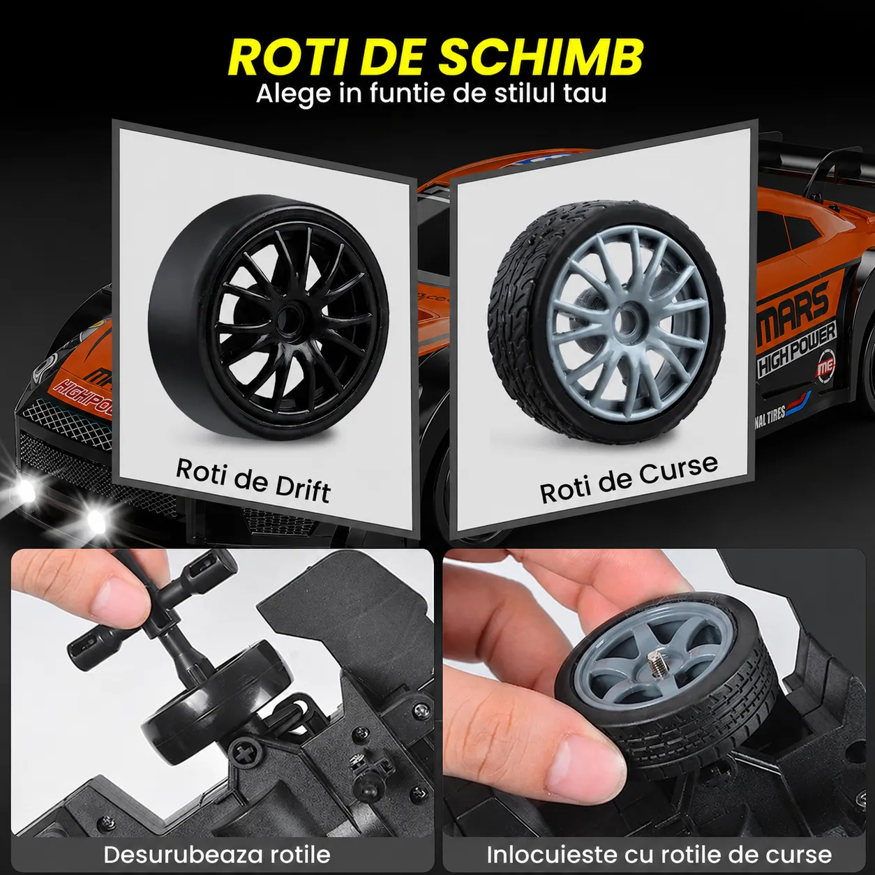 Timebox masina RC drift 1:16 20 km/h portocaliu 2 baterii