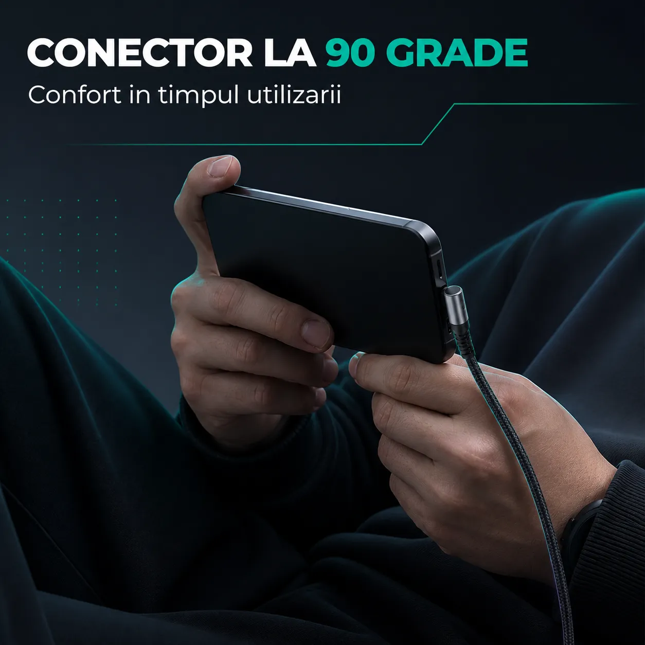 Timebox 1m 90 cablu USB-C negru QC3