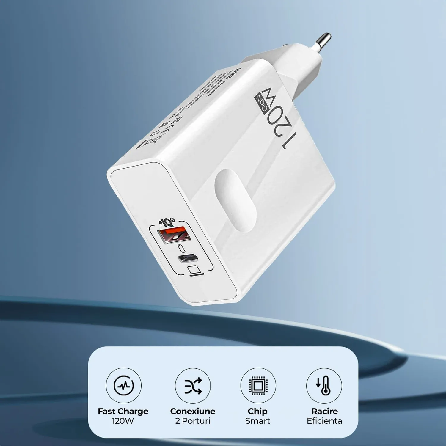 Timebox 120W incarcator retea 2 porturi alb fast charge