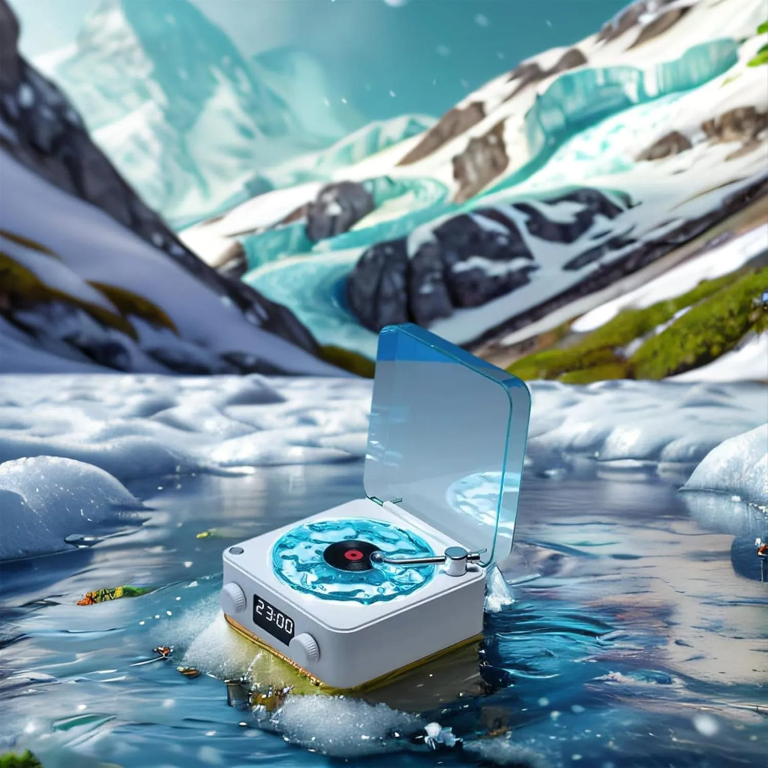Timebox boxa portabila Vinyl alba Bluetooth ceas proiector