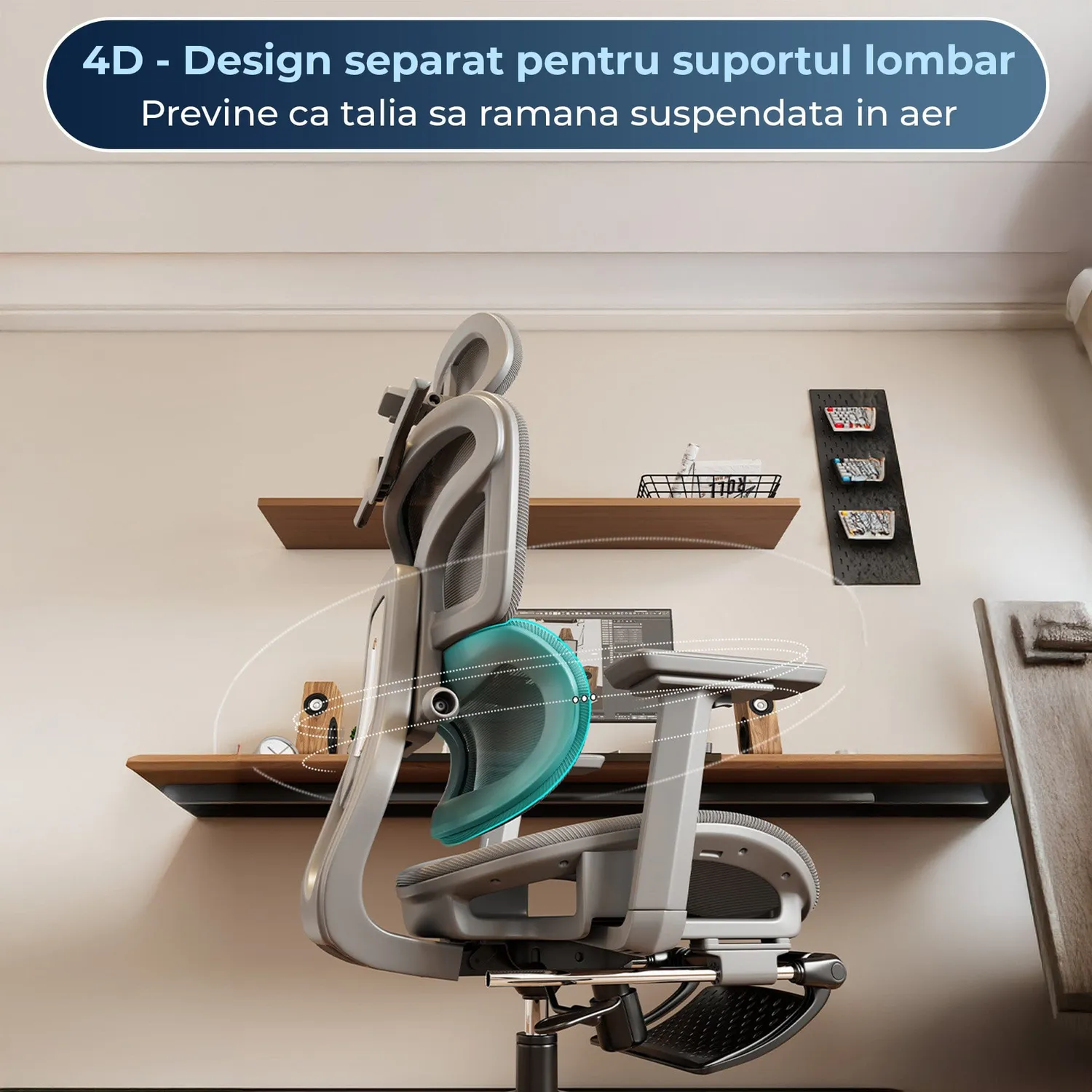 Timebox Scaun Ergonomic Gaming Birou Gri 360 Suport Lombar