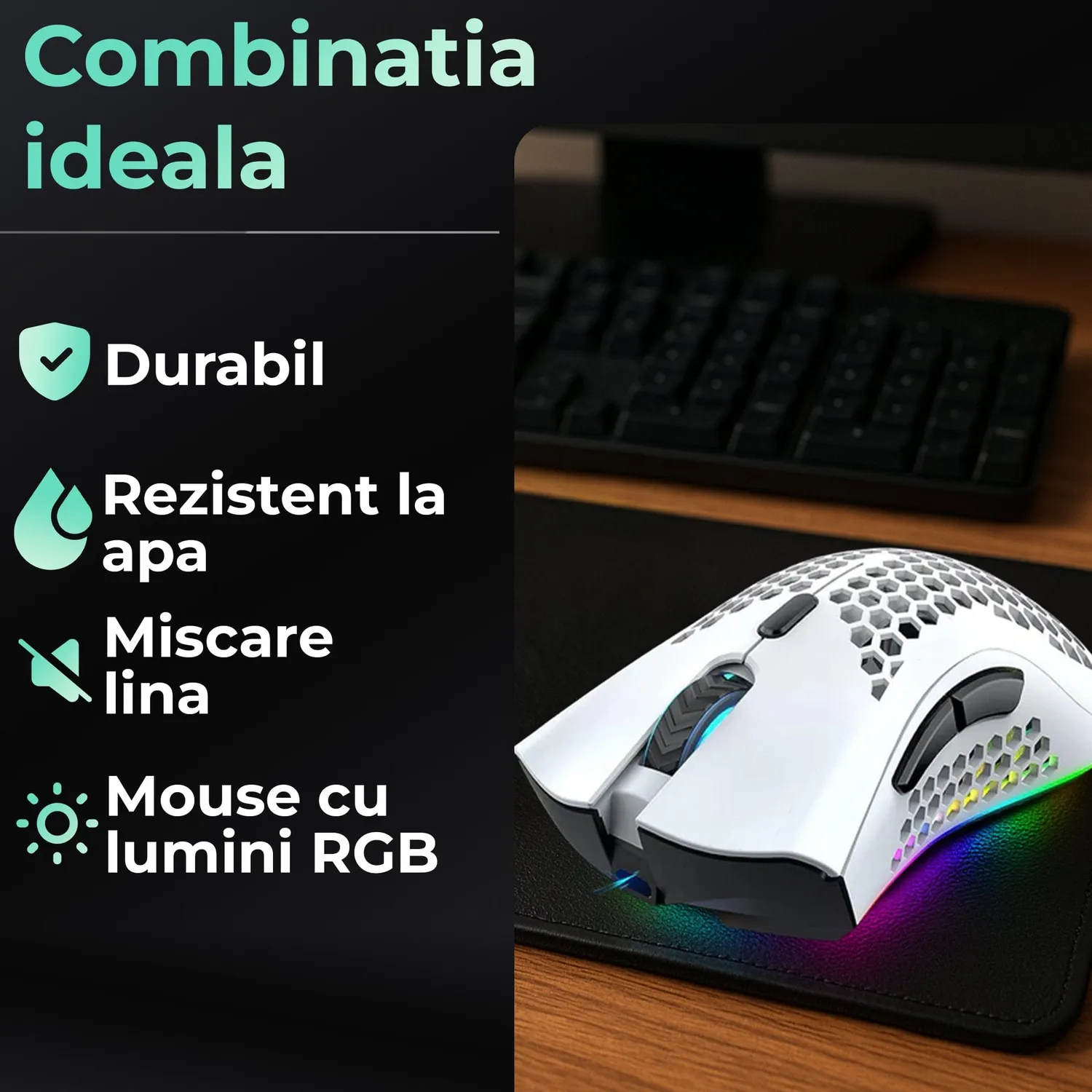 Timebox Set Mouse Gaming Wireless 95g RGB + Mousepad 30x24cm