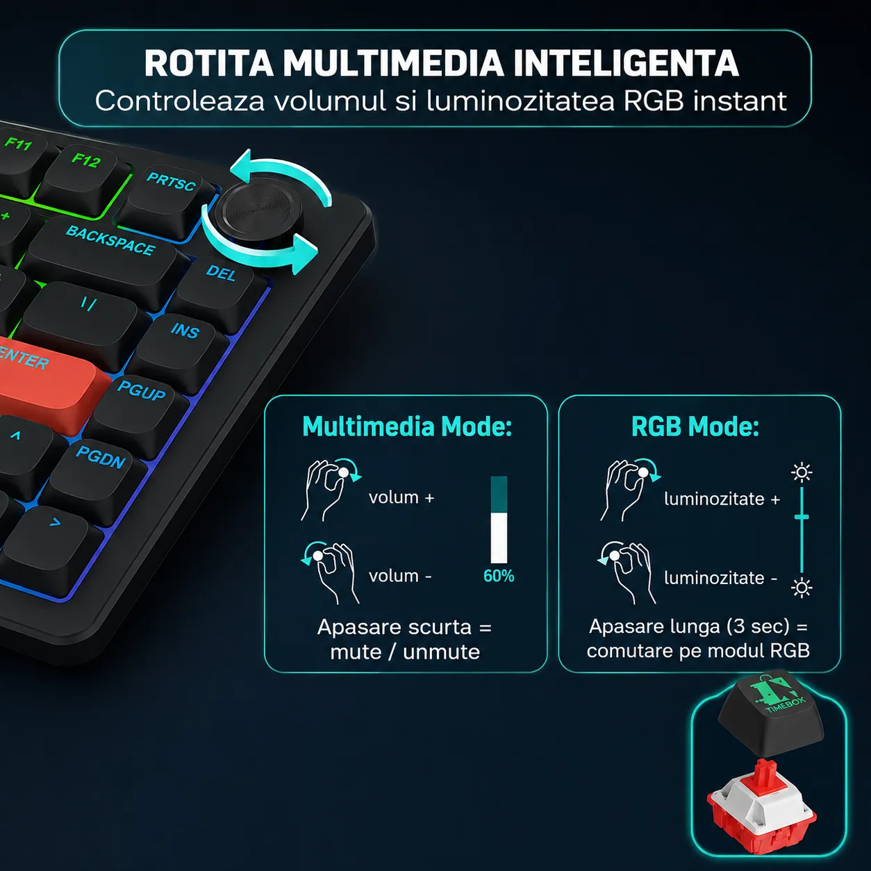Timebox 75% tastatura mecanica wireless RGB low-profile