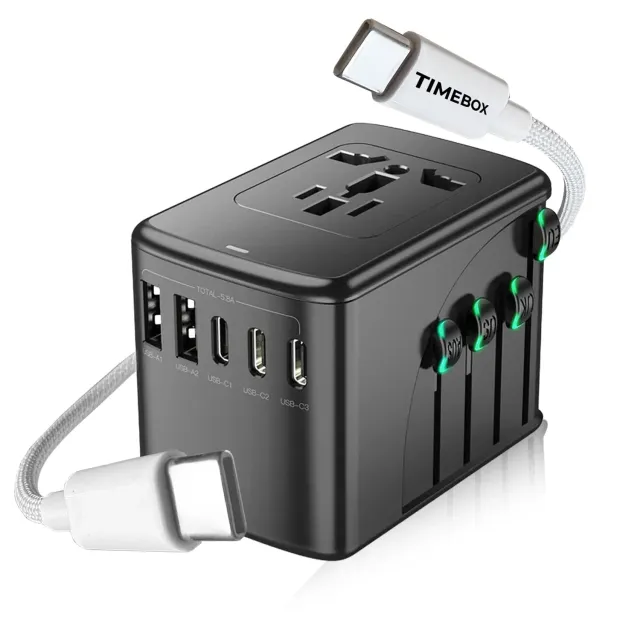 Timebox pachet travel adaptor universal + cablu 66W