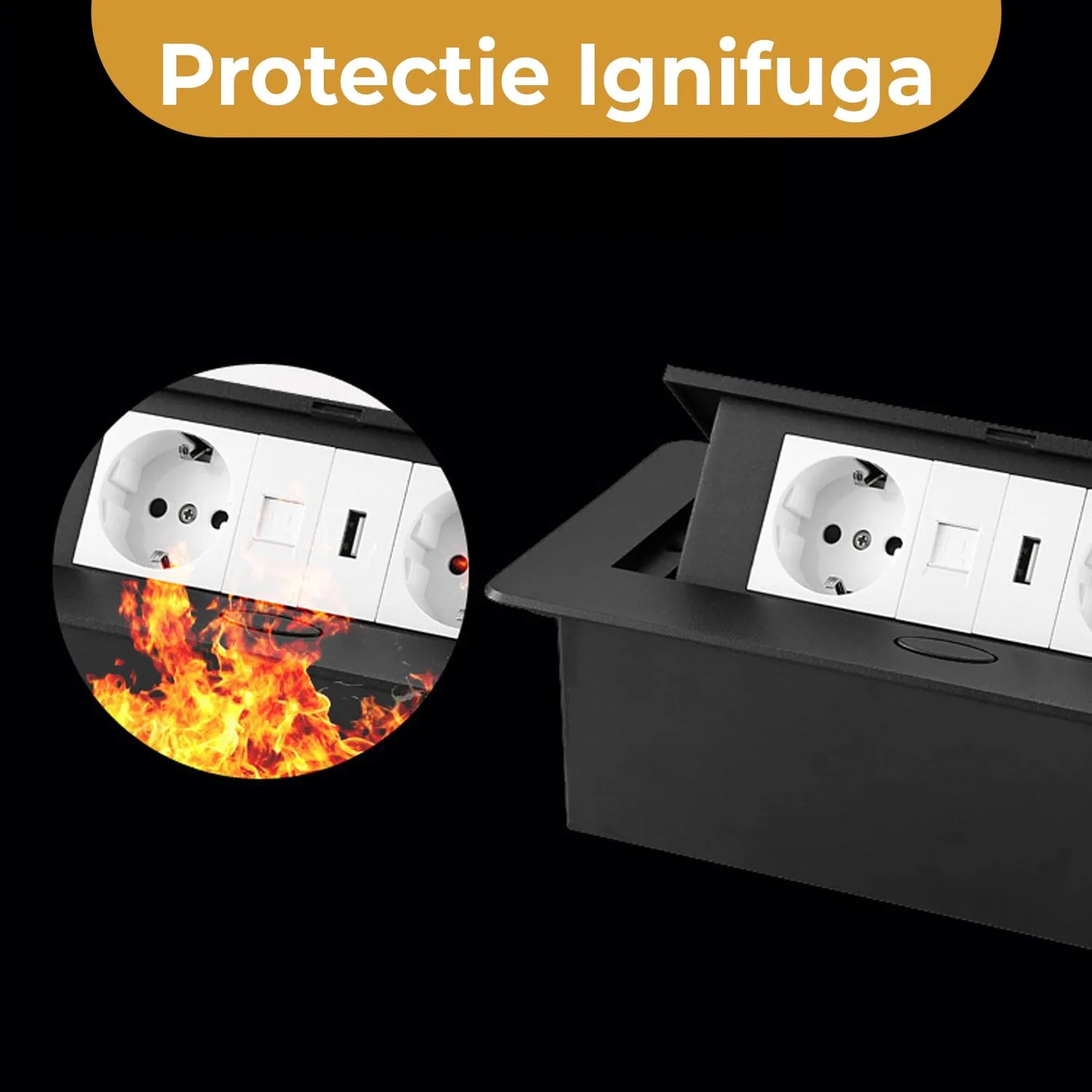Timebox priza incorporabila mobilier 2 prize USB neagra
