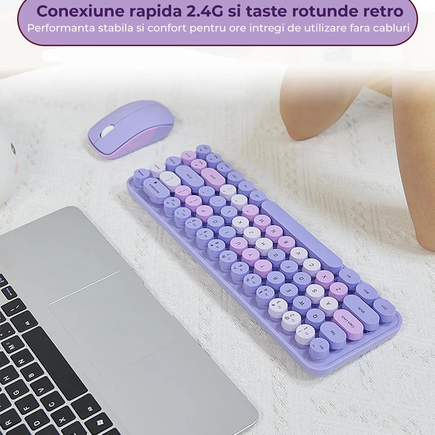 Timebox Wireless 2 set tastatură mouse mov 68 taste