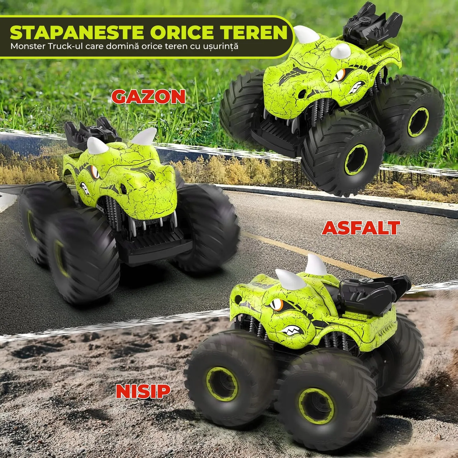 Timebox Masina RC Dinozaur Monster Truck 4x4 Verde LED