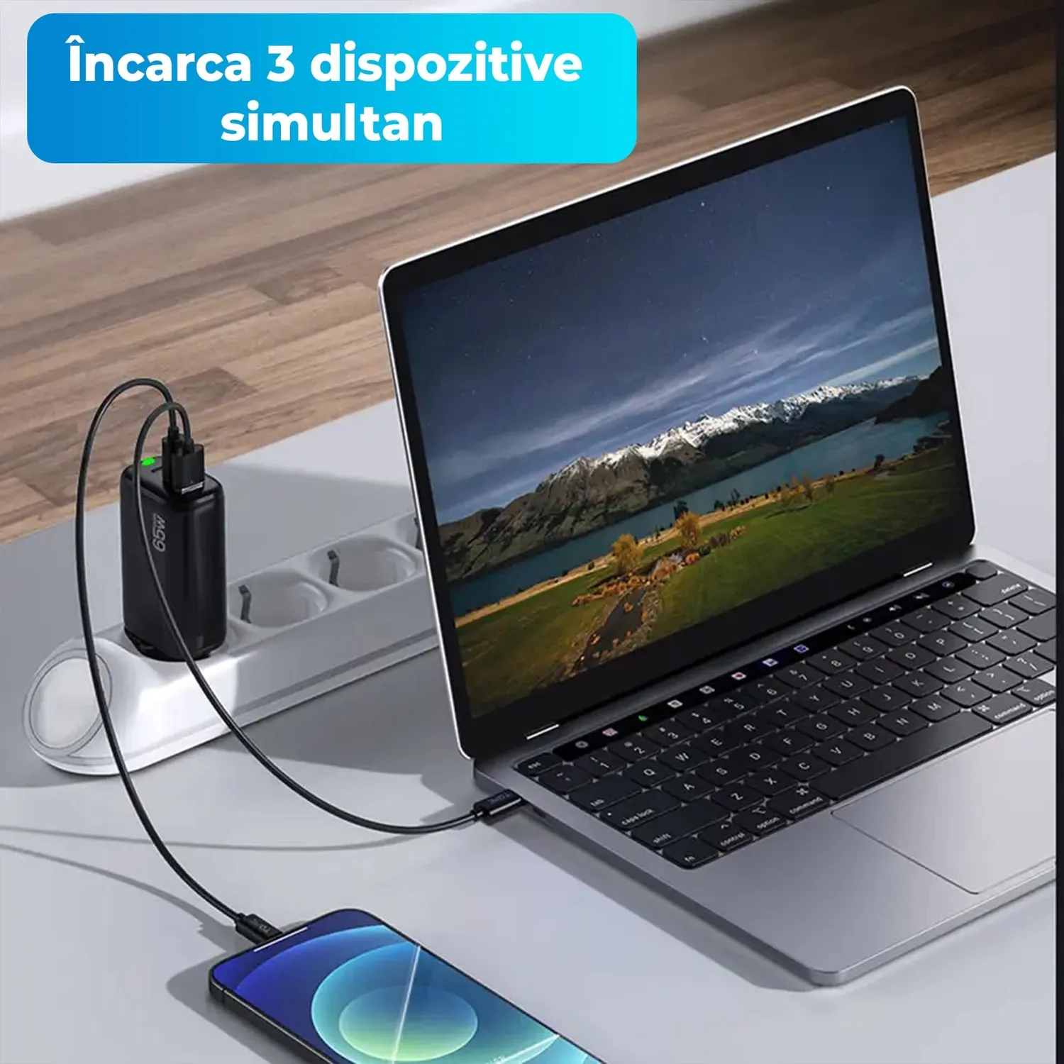 Timebox Incarcator Retea 65W 3 Porturi USB Type-C Negru