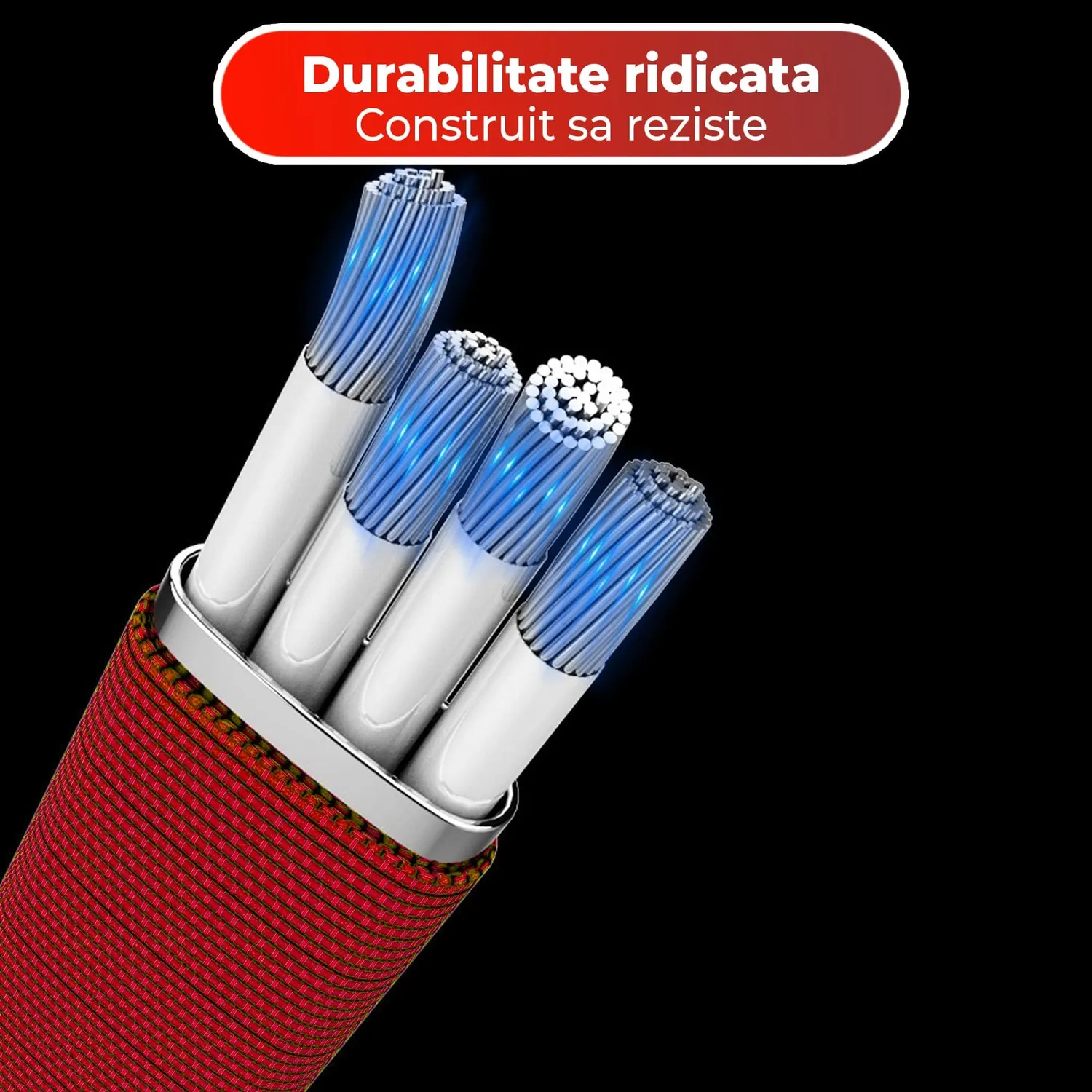 Timebox 3 in 1 cablu incarcare rapida 120W 1,2m rosu deschis