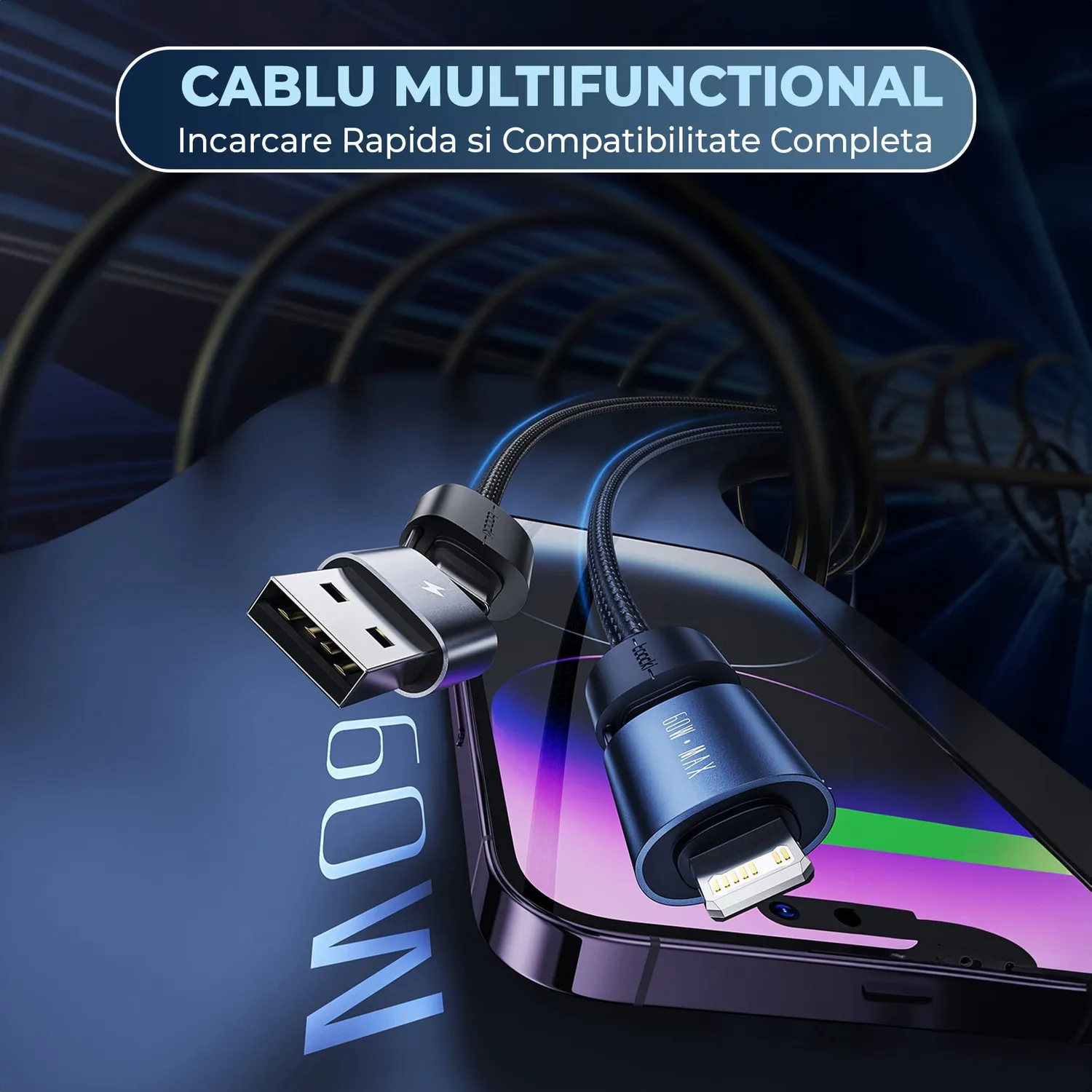 Timebox Cablu 4 în 1 60W Negru 1m USB-C Lightning