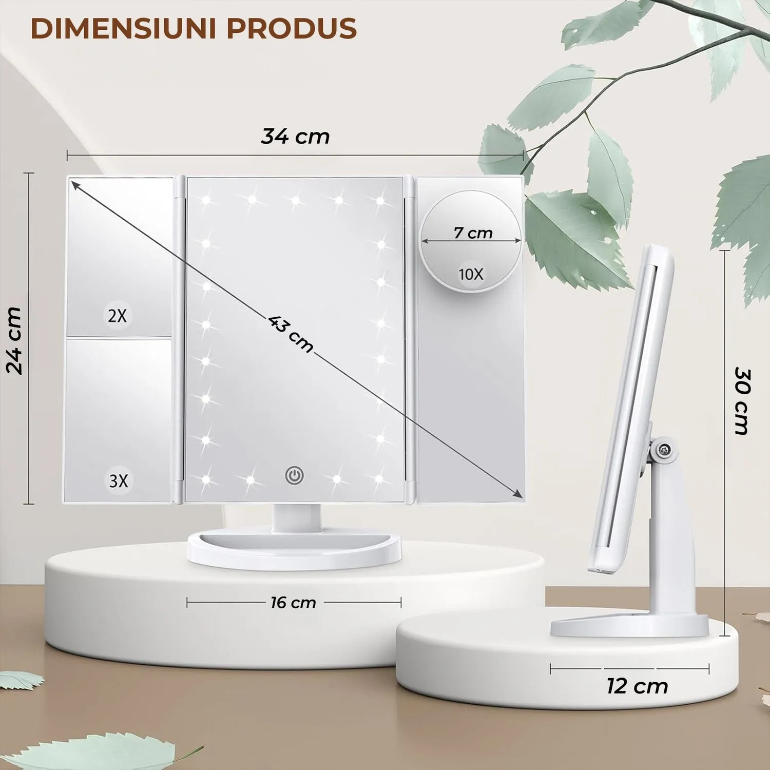 Timebox oglinda cosmetica LED 2X 3X 10X USB