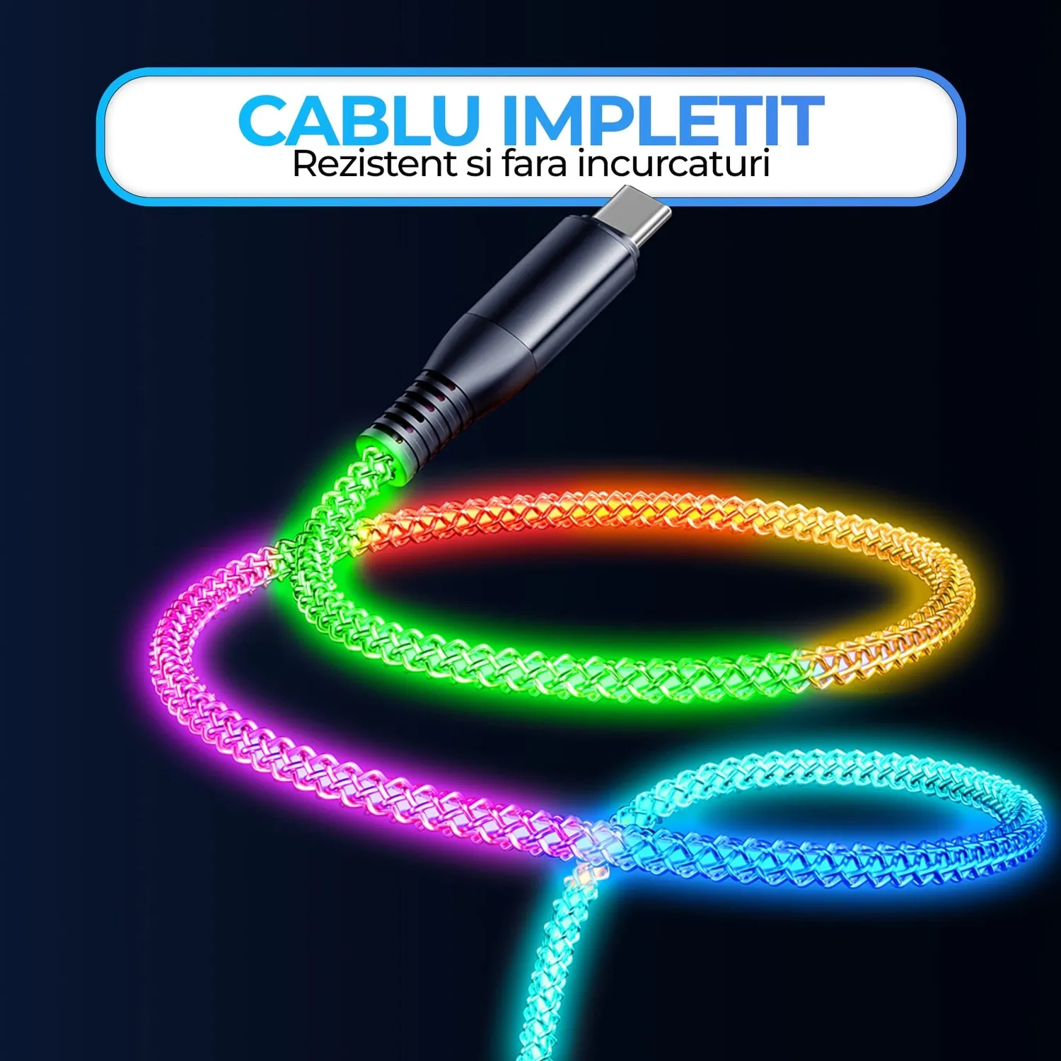 Timebox 65W 1,2m cablu USB-C la USB-C LED