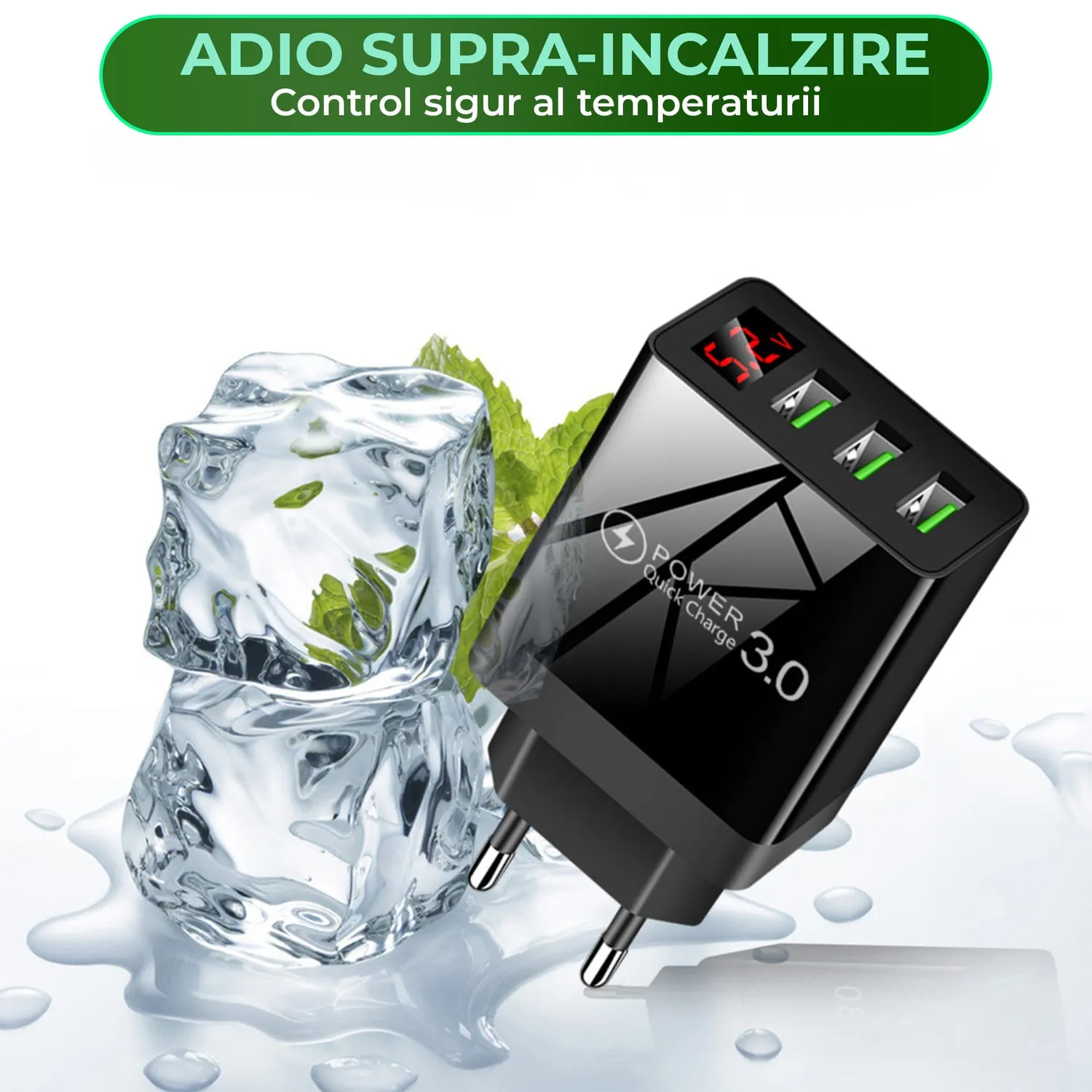 Timebox Incarcator Retea 3 Porturi 15W Negru LED