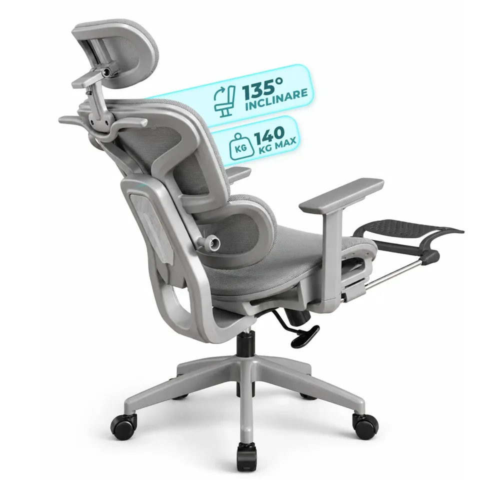 Timebox Scaun Ergonomic Gaming Birou Gri 360 Suport Lombar