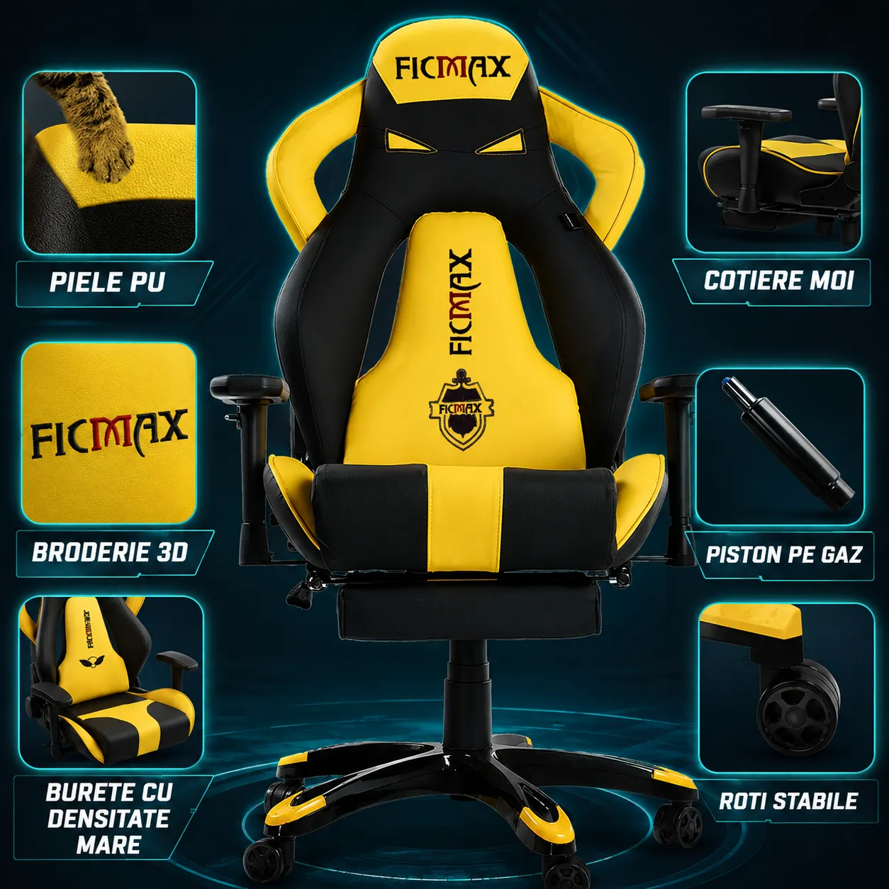 Scaun Timebox Gaming scaun ergonomic 360 galben 150kg