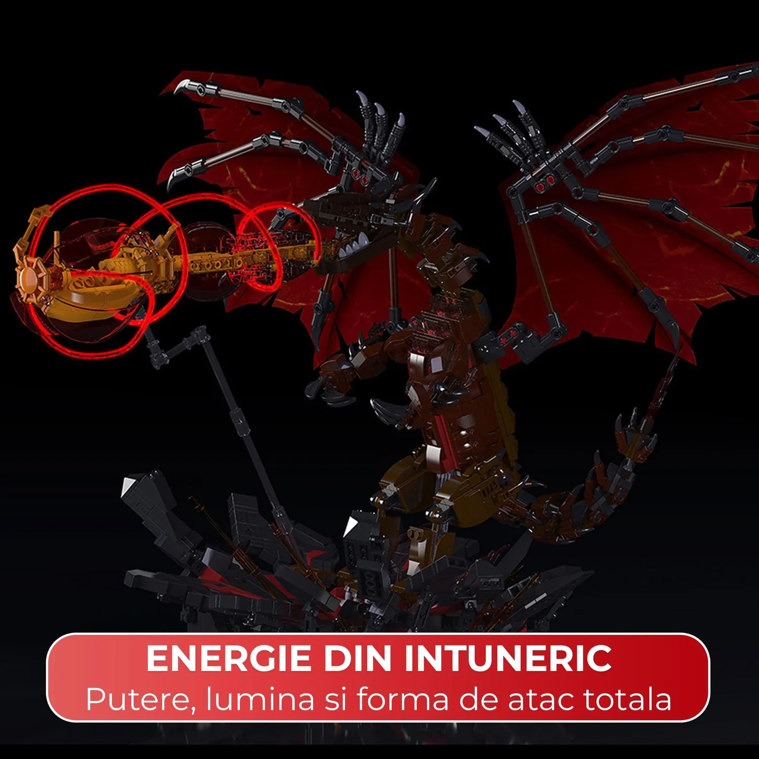 Timebox Dragon de Foc 2 in 1 set constructie rosu 1774 piese LED