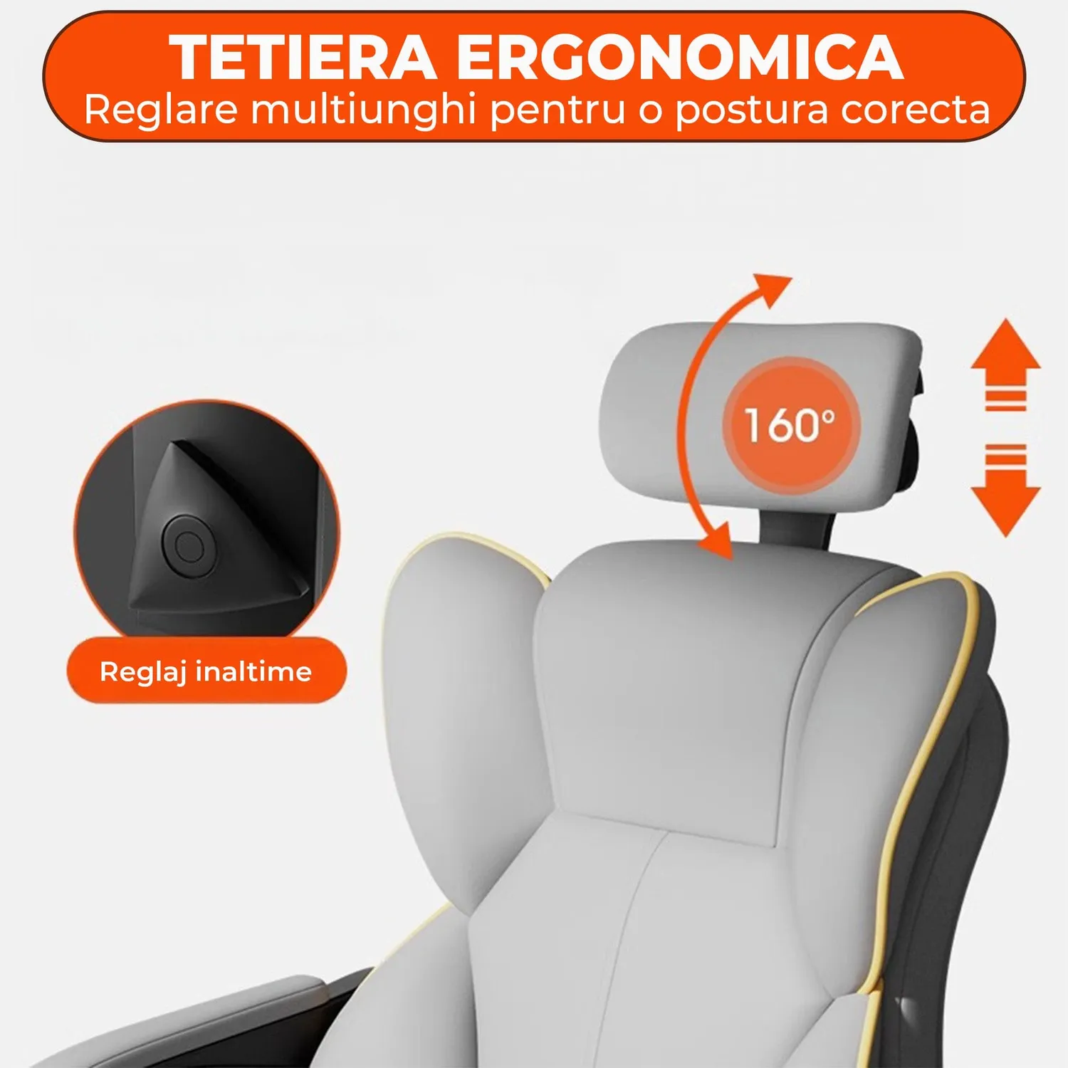 Timebox Ergonomic scaun birou gri 360 spatar inalt lombar