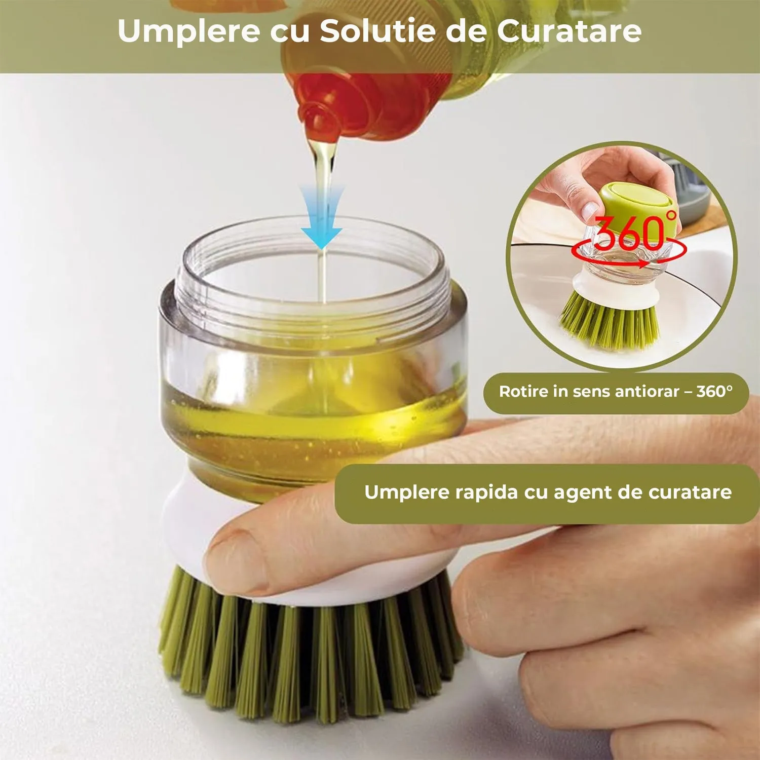 Timebox dispenser detergent gri cu perie dozare automată