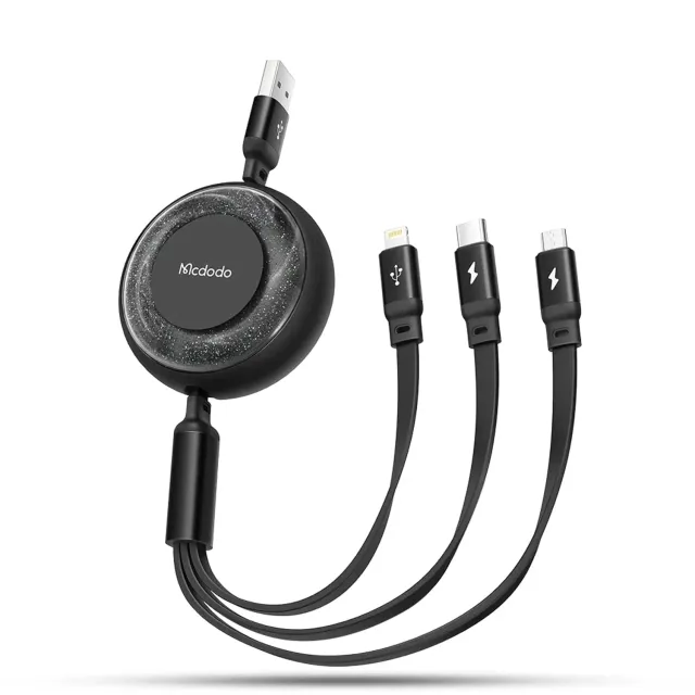 Timebox 3 in 1 1,2m cablu retractabil negru fast charge