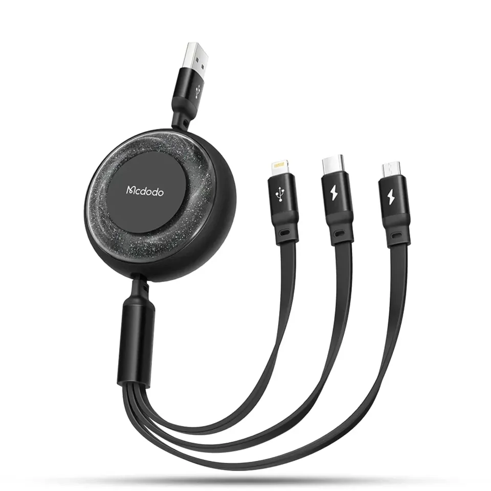 Timebox 3 in 1 1,2m cablu retractabil negru fast charge
