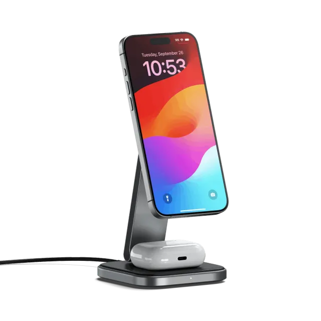 Satechi 2-in-1 Foldable Qi2 stand incarcare wireless 15W