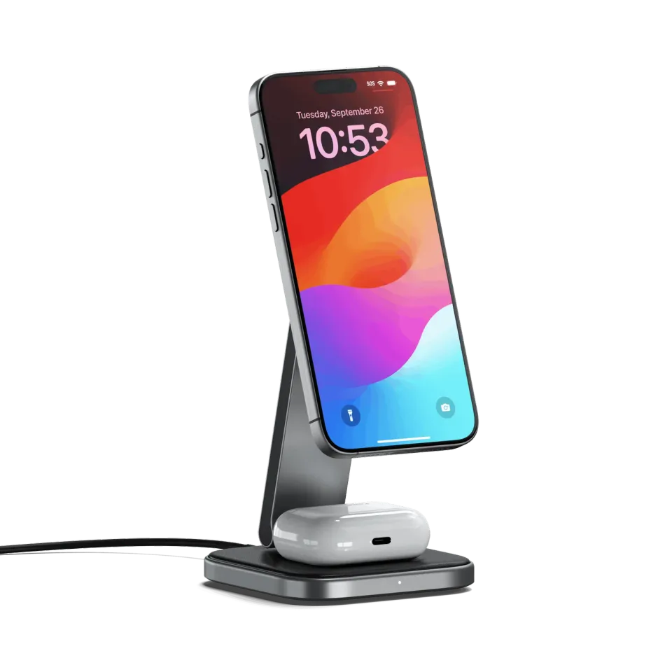 Satechi 2-in-1 Foldable Qi2 stand incarcare wireless 15W