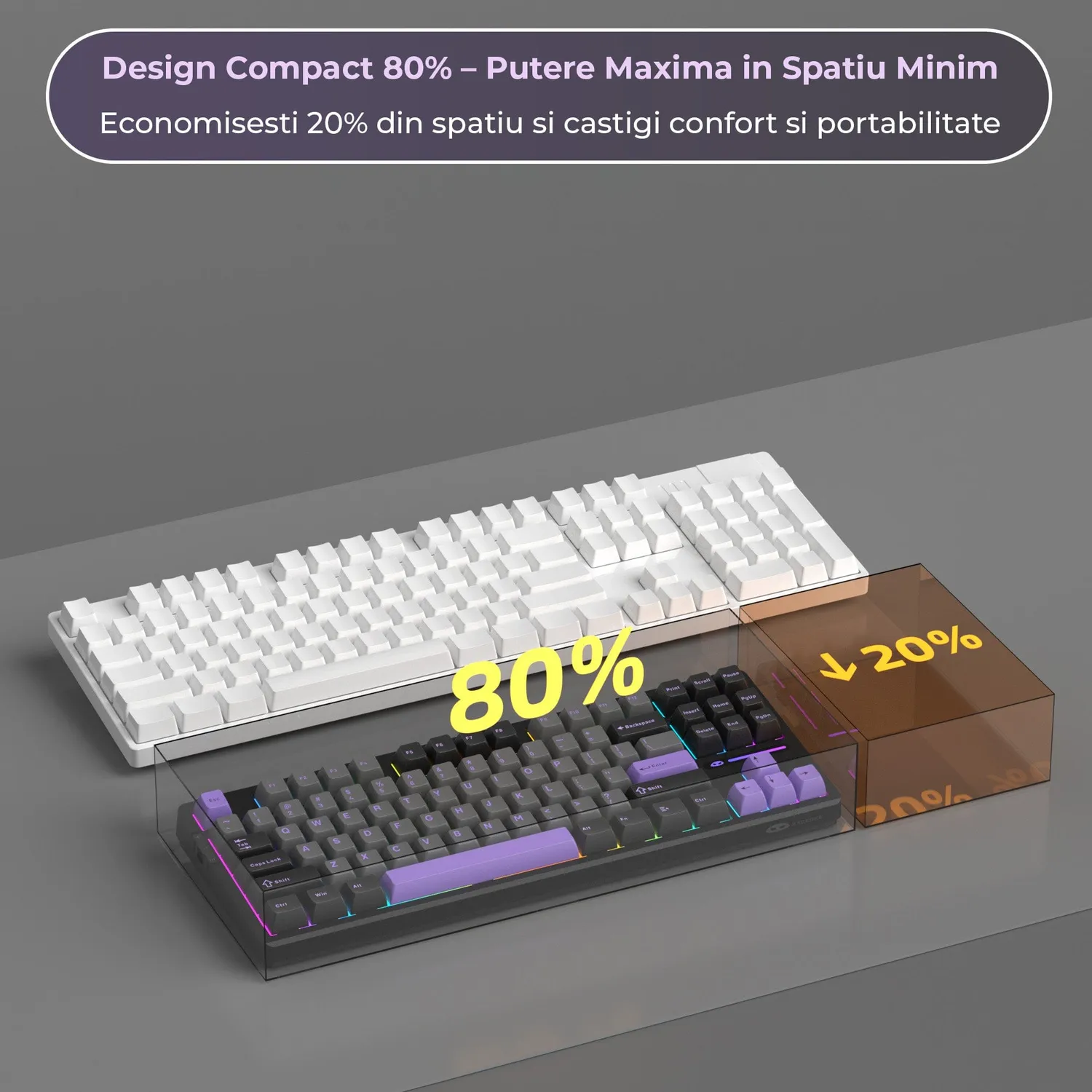 Timebox 80% tastatura mecanica gaming wireless mov RGB