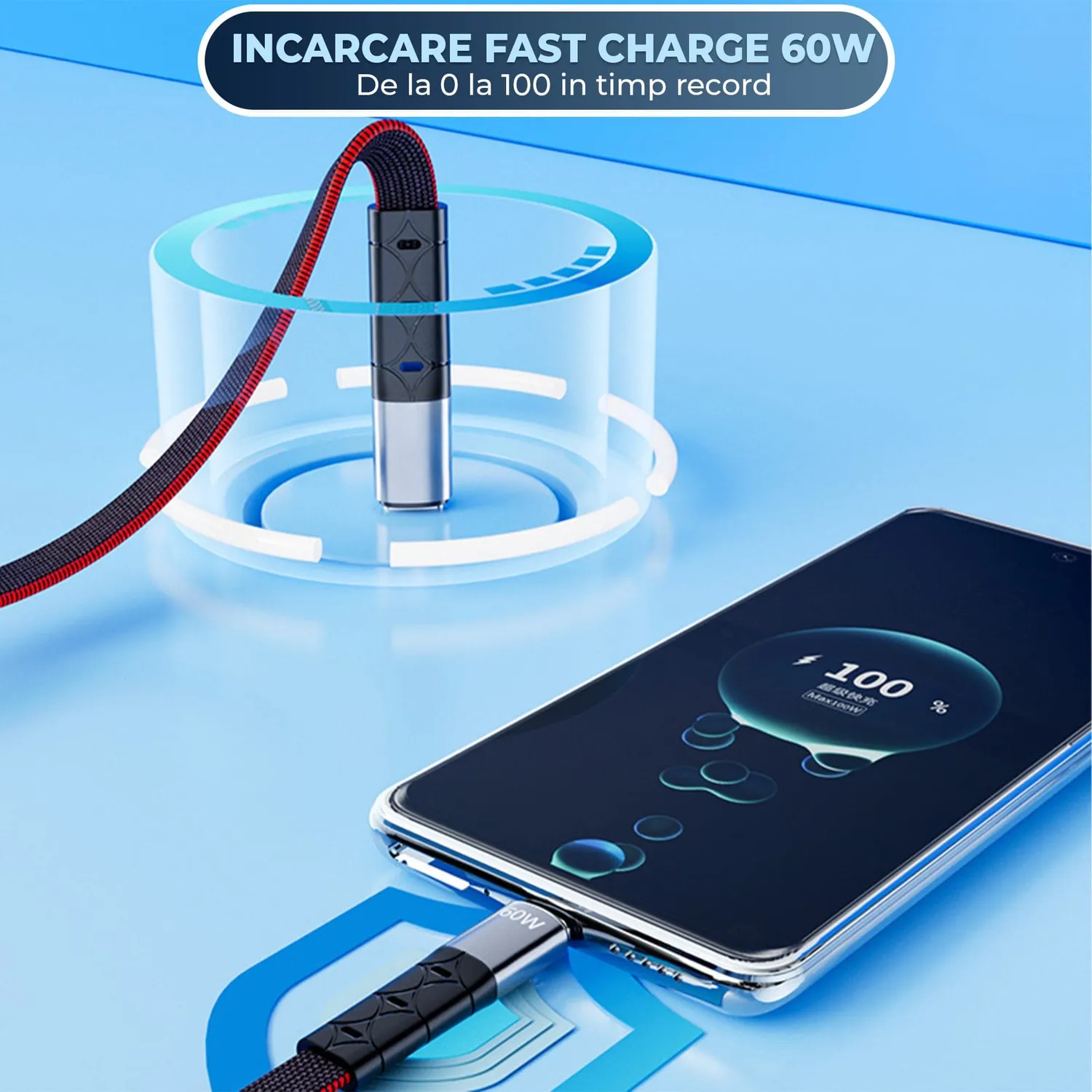 Timebox Cablu USB-C 65W 2m Negru fast charge