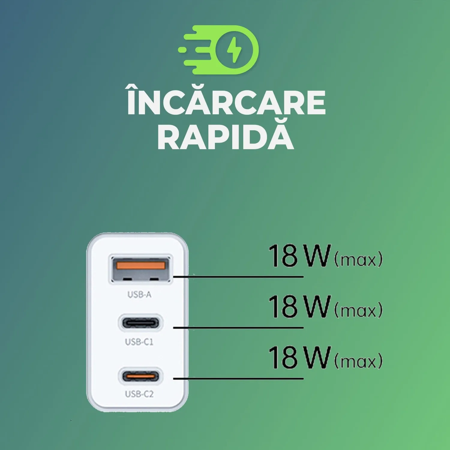 Timebox 20W încărcător rețea alb 3 porturi