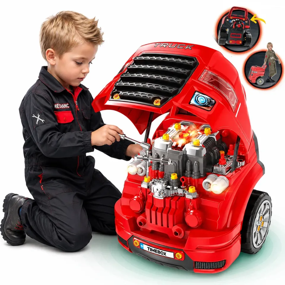 Timebox Motor Camion jucarie mecanic auto 8 ani cu lumini