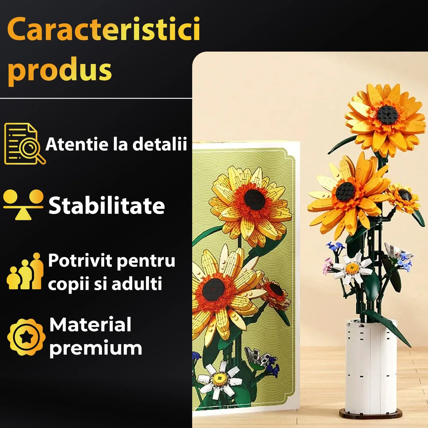 Timebox Floarea Soarelui set constructie 821 piese galben