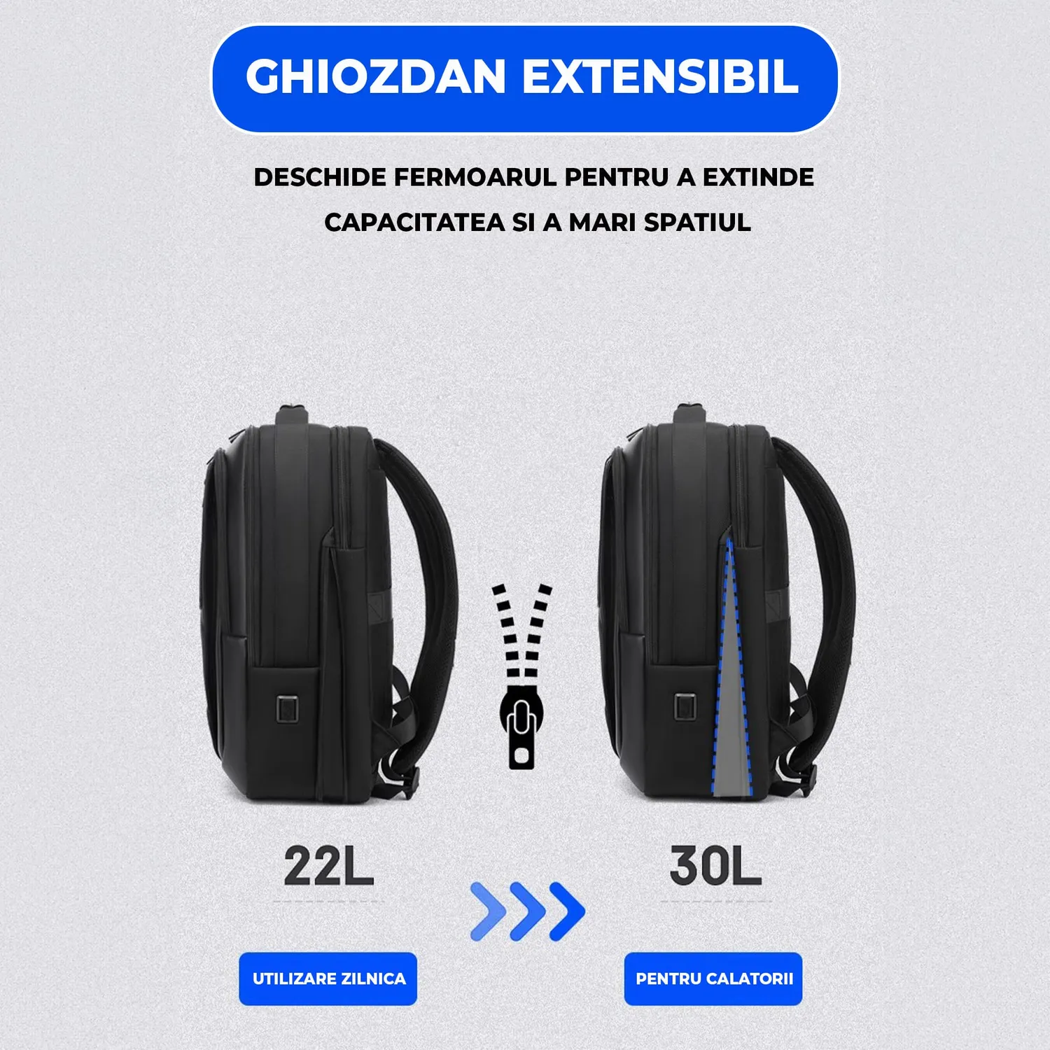 Timebox Extensibil ghiozdan laptop 16 inch negru
